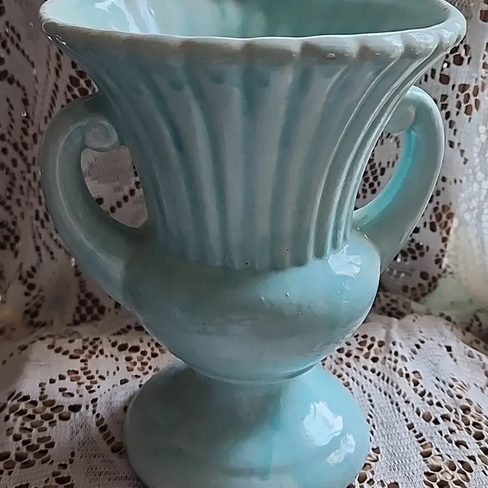 Vintage Ceramic Robin Egg Blue Urn/Vase - Picture 2 of 13